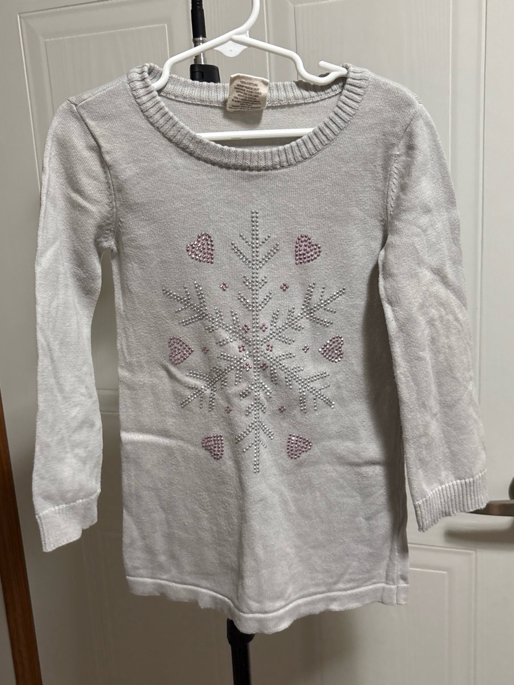 Sonoma White Knit Tunic Sweater with Pink Heart Accents